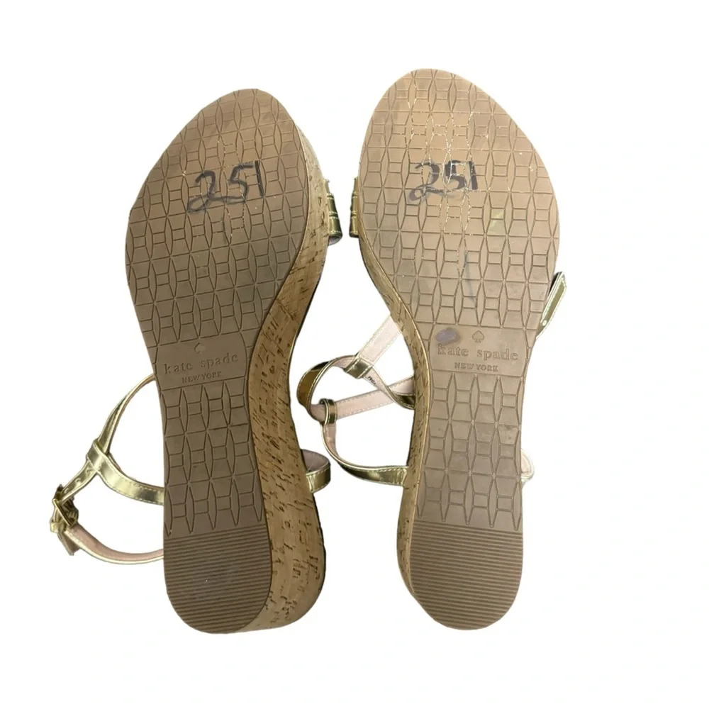 Kate Spade New York Tallinn Metallic Gold Cork Womens Buckle Strap Wedges Sz 10